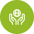 two hands holding a globe on a green background