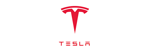 A red Tesla logo on a white background.