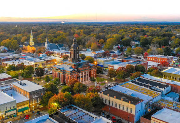an aerial view of the city