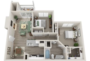 The Village 1 Bedroom 1 Bath 917 sq. ft 3D Floor Plan at The Village Apartments, North Carolina, 27615