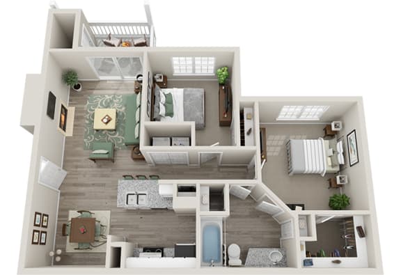 The Village 1 Bedroom 1 Bath 917 sq. ft 3D Floor Plan at The Village Apartments, North Carolina, 27615