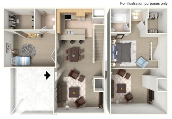 Floor Plan  2x2 B FloorPlan 1,008 Sq.Ft. at THE STREAMS, California, 92831