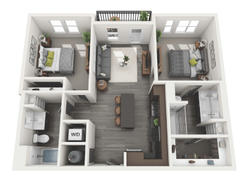 Floor Plan  2 Bedroom 2 Bath - 971 sq. ft.