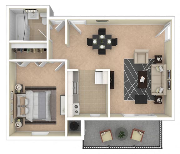 Floor Plan  Glen Willow Apartments 1 Bedroom floor plan