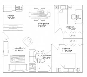 Park Harriet 2 Bed 2 Bath Floor Plan