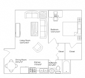 Park Harriet 1 Bed 1 Bath Floor Plan