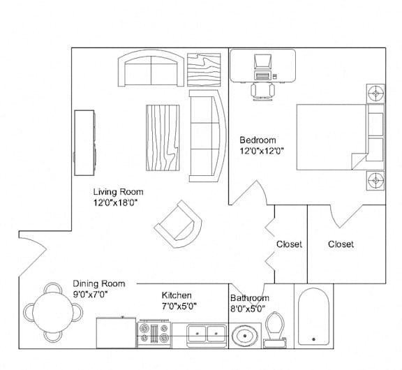 Park Harriet 1 Bed 1 Bath Floor Plan