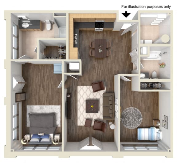 2 Bedroom 1 Bath-3D Floorplan-Legends Park Apartments, Memphis, TN
