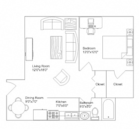 Park Linn 1x1 Floor Plan