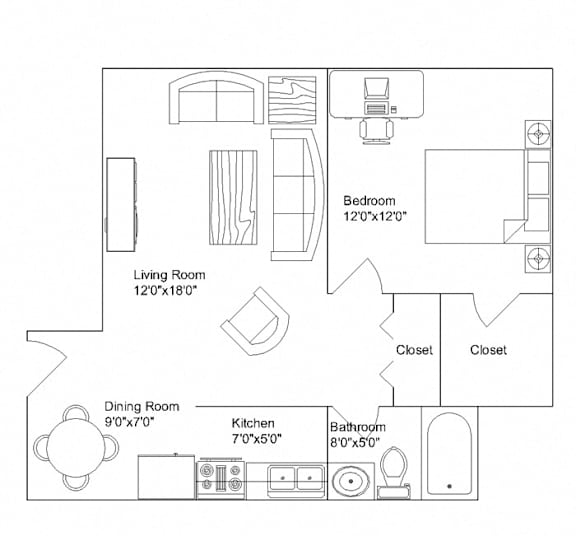 Park Linn 1x1 Floor Plan