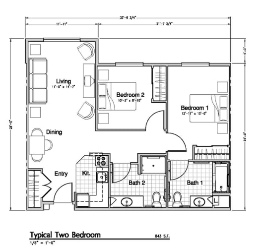 Floor Plan  Radcliffe Place Apartments 2 bedroom 2 bathroom floor plan