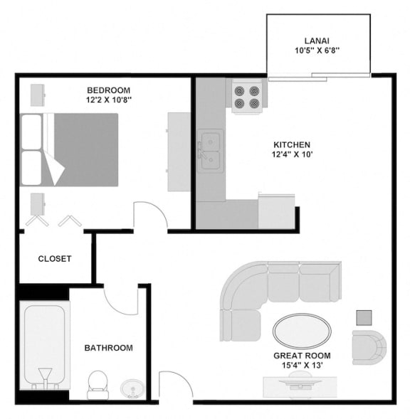1 bedroom 1 bathroom 575 square foot apartment floor plan