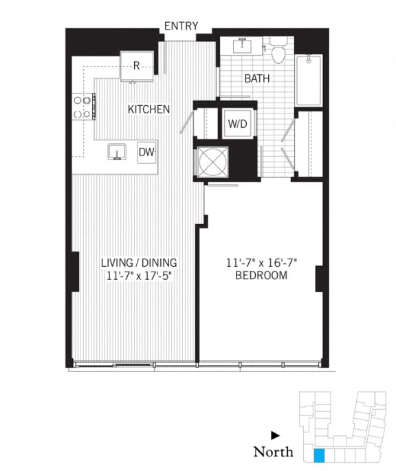 Floor Plan  1 Bed - 1 Bath | Bell a04