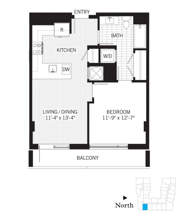 Floor Plan  1 Bed - 1 Bath | Bell a04a