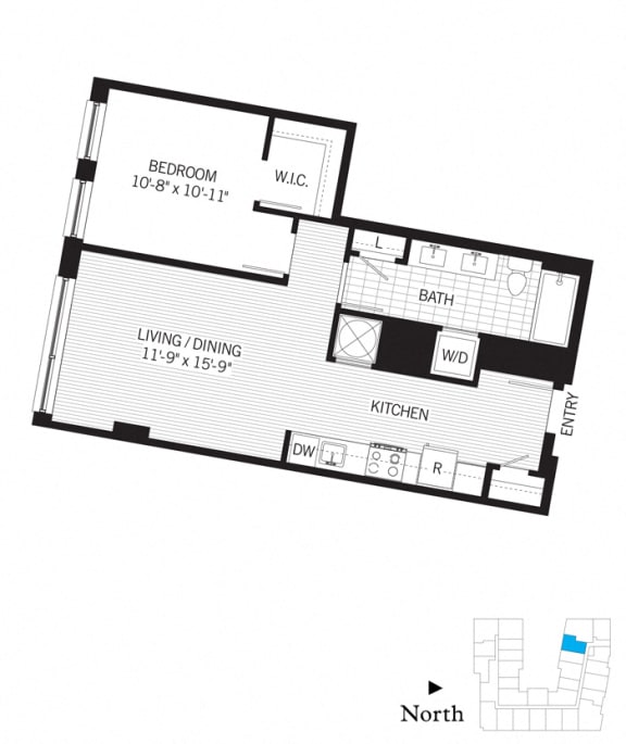 Floor Plan  1 Bed - 1 Bath | A01