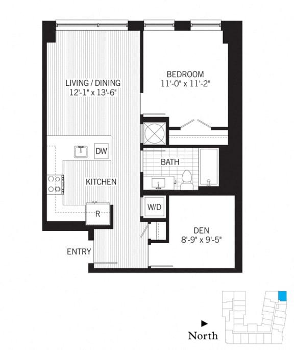 Floor Plan  1 Bed - 1 Bath | ad01