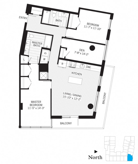 Floor Plan  2 Bed - 2 Bath | Earhart BD02a