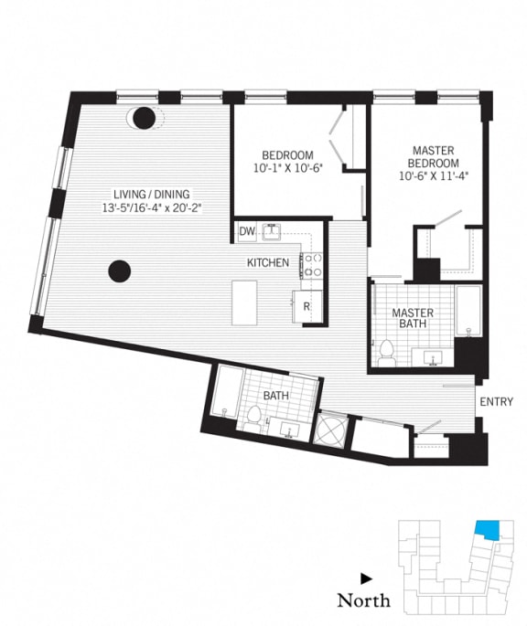 Floor Plan  2 Bed - 2 Bath | Faraday b04