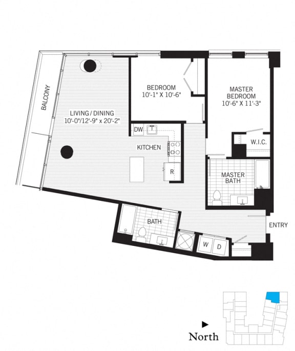 Floor Plan  2 Bed - 2 Bath | Faraday b04a