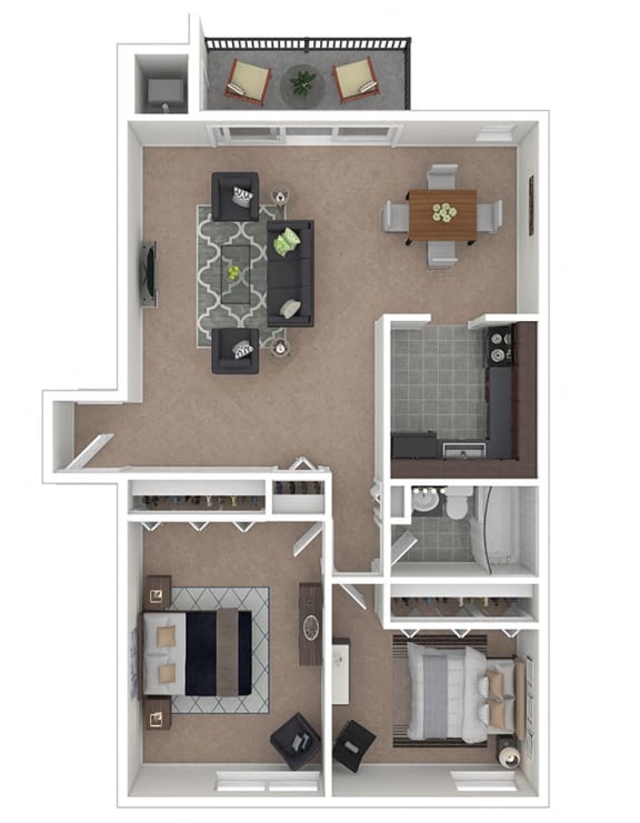 Carriage Park Apartments 2BD 1BA Floor Plan