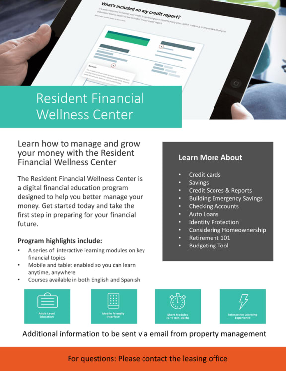 a flyer with a picture of a hand holding a tablet