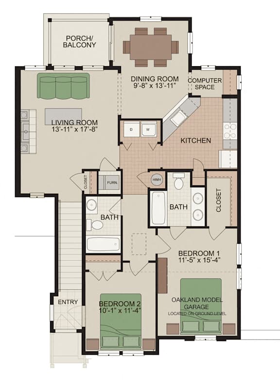 Oakland Floor Plan at Claremont Apartments in Exton, Pennsylvania