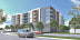 a rendering of an apartment building with cars parked in front of it