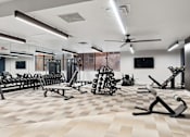 Thumbnail 11 of 20 - Weight training equipments in gym at Brickside Heights, Utah