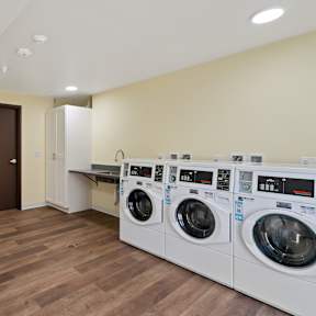 A laundry room with a washer and dryer in it.