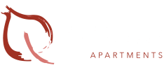 a red leaf design with braco apartments written in white and red