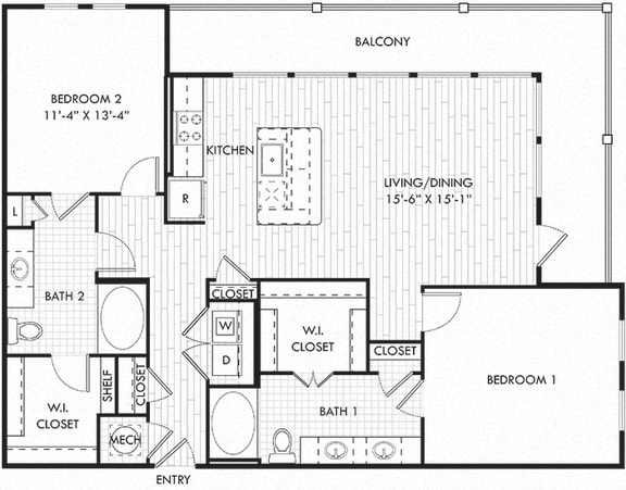 The Haley. 2 bedroom apartment. Kitchen with island open to living/dinning room. 2 full bathrooms, double vanity in master. Walk-in closets. Large wrap around Patio/balcony.