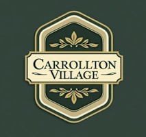 A logo with the text "Carrollton Village" surrounded by a decorative border.