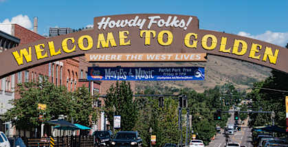 A sign welcoming people to Golden, where the west lives.