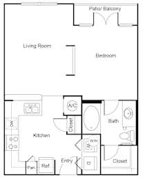 A1 - Studio, 1 bath, 581 square feet
