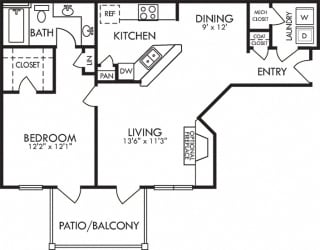 Sweetgrass. 1 bedroom apartment. Kitchen with bartop open to living & dinning rooms. 1 full bathroom, double vanity. Walk-in closet. Patio/balcony. Optional Fireplace.