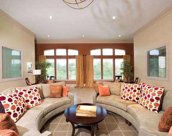 a living room with couches and a coffee table