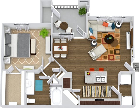 3D Marabella. 1 bedroom apartment. Kitchen with island open to living/dinning rooms. 1 full bathroom. Walk-in closet. Patio/balcony.