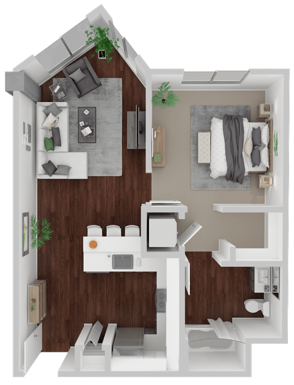 Haight Ashbury 3D FloorPlan Image Haight Ashbury 1 Bed 1 Bath 676 Sq.Ft. Floor Plan at Venn Apartments, San Francisco