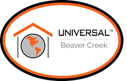 A logo with a globe and a house icon with the text "UNIVERSAL at Beaver Creek".