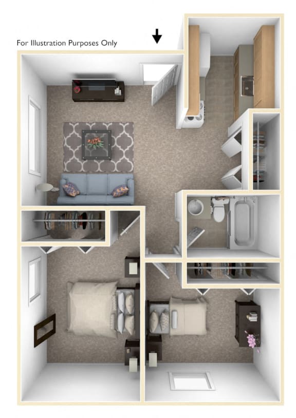 Two Bedroom Floor Plan at Brookside Apartments, Springfield, MI, 49037