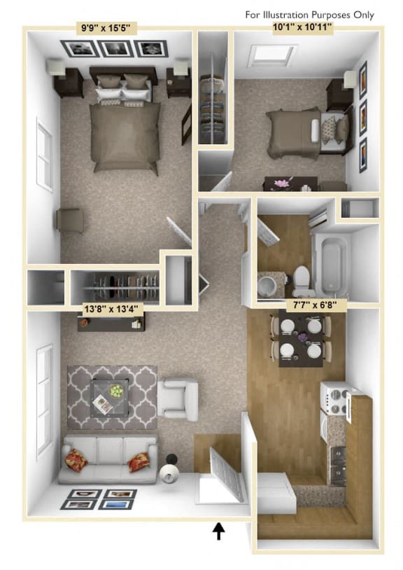 Floor Plan  Barrier Free 2 Bedroom Floor Plan at Charter Oaks Apartments, Davison, Michigan