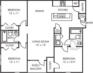 Biltmore 3 bedroom apartment. kitchen with island and bartop. open to dining and living room. Kitchen Pantry. 2 full baths. In-unit laundry. Patio/balcony.