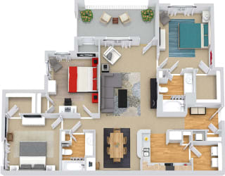 Willow 3D. 3 bedroom apartment. Kitchen with bartop open to living/dinning rooms. 2 full bathrooms. Walk-in closets. Patio/balcony with storage.