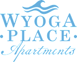 A logo for Wyoga Place Apartments with a stylized wave design.