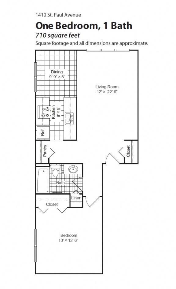 1410 St. Paul Apartments Floor Plan 761-1br1b
