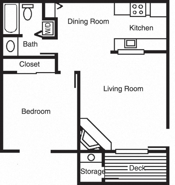 Acorn - 1 Bedroom 1 Bath Floor Plan Layout - 644 Square Feet