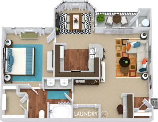 3D Lyndon 1 bedroom apartment. Kitchen with bartop open to living room and dining room with bay window. 1 full bath with double vanity. large walk-in closet. patio/balcony.