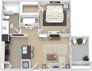 The Benson 3D The Benson 3D 1 bedroom apartment. Kitchen with bartop open to living room. 1 full bathroom. Walk-in closet. Patio/balcony with storage..