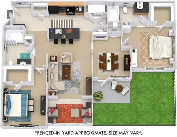 Kenyon + Sunroom with Fenced-in Yard 2 bedroom apartment. Kitchen with Island open to living room/sunroom. Separate dinning room. 2 full bathroom. Walk-in closets in both bedrooms. Patio/balcony, yard