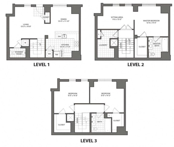 level 1,2,3 apartment floorplans, arlington VA